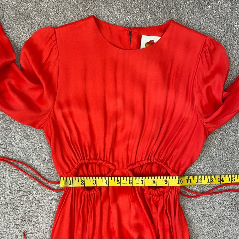Farm Rio Ruched Cut Out Satin Maxi Dress‎ Red XS - Picture 8 of 9